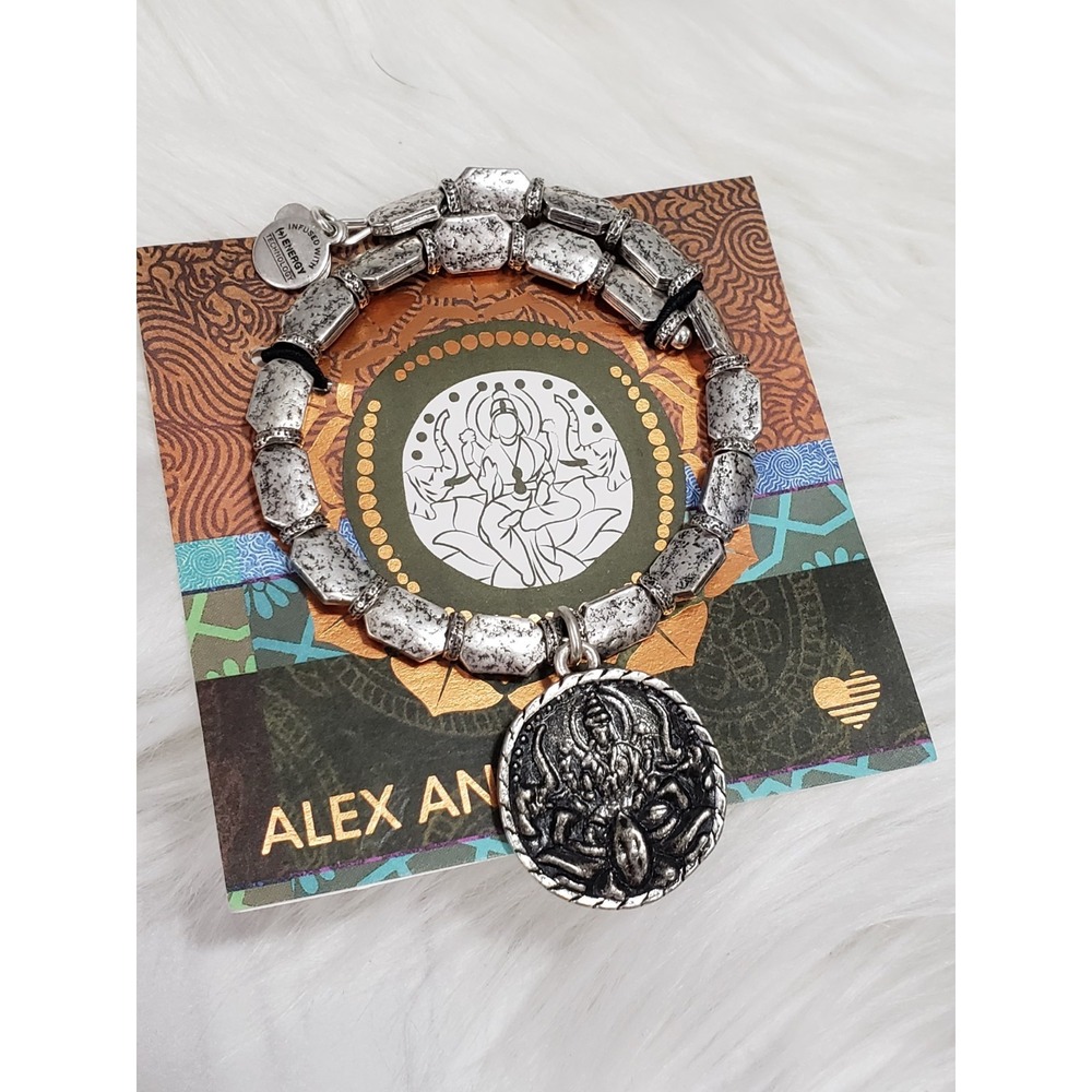 NEW Alex and Ani Lakshmi Bangle Bracelets beaded chunky‎ silver tone vintage 66